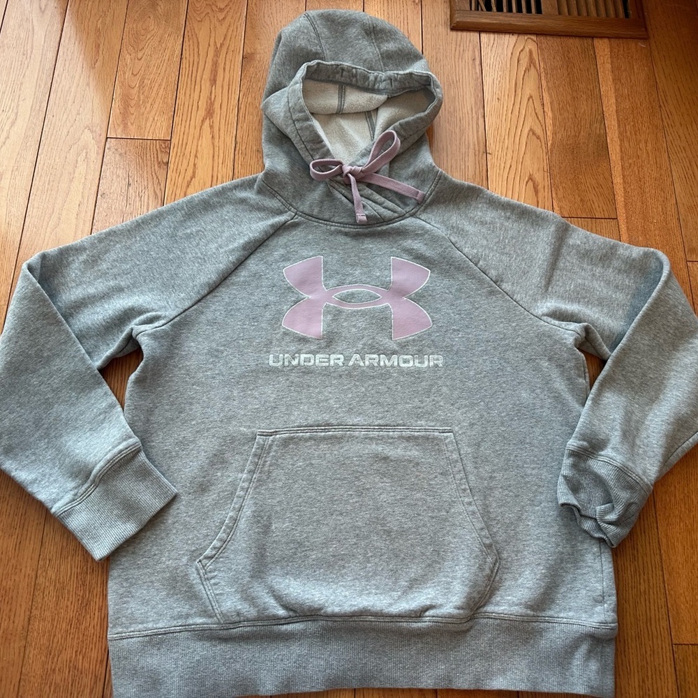 Under Armour Heather Gray Hoodie with Light Pink Logo
